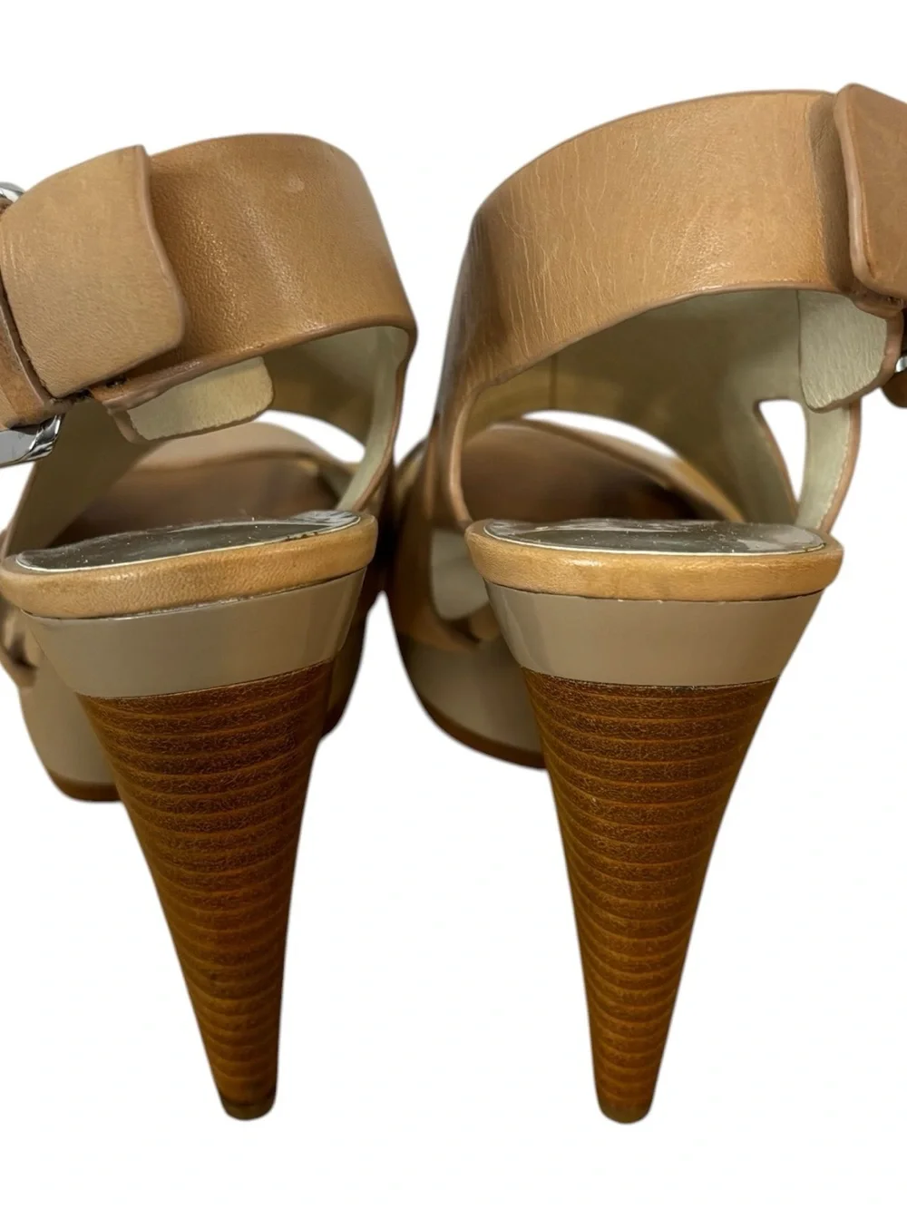 Michael Kors Women's Platform Heels Sandals Open Toe Buckle Leather Tan Size